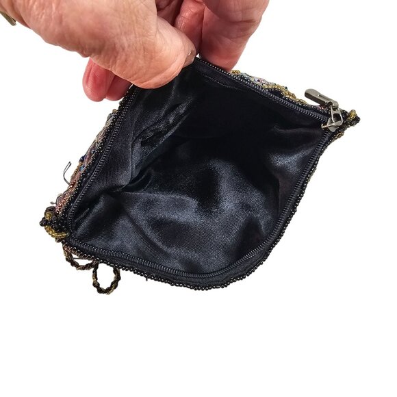 80s Jessica McClintock Fringe Beaded X-Body Bag Multicolor on Brown Zip Close - Picture 8 of 10